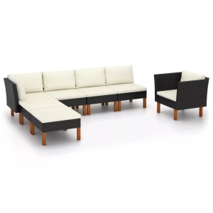 vidaXL, vidaXL 7-tlg. Garten-Lounge-Set Poly Rattan Eukalyptusholz Schwarz