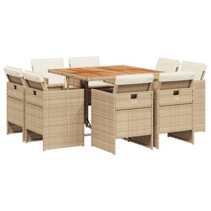 vidaXL, vidaXL 9-tlg. Garten-Essgruppe mit Kissen Beige Poly Rattan