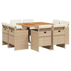 vidaXL, vidaXL 9-tlg. Garten-Essgruppe mit Kissen Beige Poly Rattan