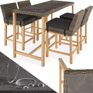 TecTake, Rattan Bartisch Lovas mit 4 Stühlen Latina Rattan Bartisch Lovas mit 4 Stühlen Latina, Tectake - Rattan Bartisch Lovas mit 4 Stühlen Latina, 5 Stücke, Beige