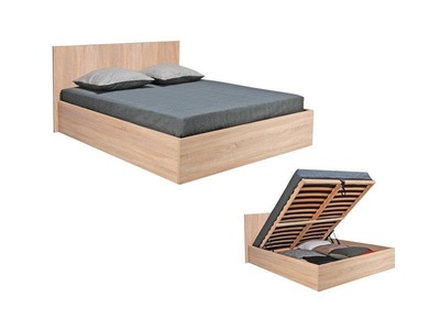 Vente-unique, Bett mit Lattenrost + Stauraum Eichefarben ELPHEGE Bett mit Lattenrost + Stauraum Eichefarben ELPHEGE, Vente-unique - Bett mit Lattenrost + Stauraum Eichefarben ELPHEGE, 160X200CM, Beige