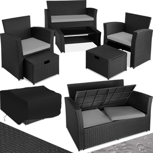 TecTake, Rattan Sitzgruppe Modena inkl. Schutzhülle Rattan Sitzgruppe Modena inkl. Schutzhülle, Tectake - Rattan Sitzgruppe Modena 3+2+1 inkl. Schutzhülle, 6 Stück, Taubengrau