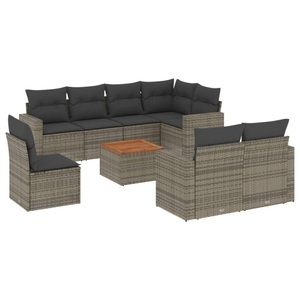 vidaXL, vidaXL 9-tlg. Garten-Sofagarnitur mit Kissen Grau Poly Rattan, vidaXL 9-tlg. Garten-Sofagarnitur mit Kissen Grau Poly Rattan