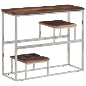 vidaXL, vidaXL Konsolentisch Silbern Edelstahl und Massive Holzschwellen, VidaXL - Konsolentisch edelstahl, One Size, Silber