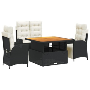 vidaXL, vidaXL 4-tlg. Garten-Essgruppe mit Kissen Schwarz Poly Rattan
