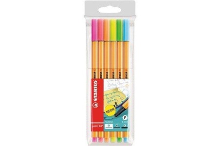 Stabilo, STABILO® Fineliner POINT 88 mit 6 Neon-Farben in bunt, Stabilo Point 88 Fineliner, Neon, 88/6-1, (6er Etui)