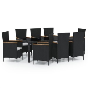 vidaXL, vidaXL 9-tlg. Garten-Essgruppe mit Kissen Poly Rattan Schwarz, vidaXL 9-tlg. Garten-Essgruppe mit Kissen Poly Rattan Schwarz