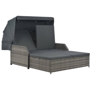 Diverse Hardware, 2-Personen-Sonnenliege mit Sonnendach Poly Rattan Grau, 