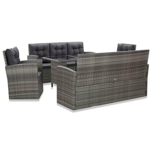 Diverse Hardware, 5-tlg. Garten-Essgruppe mit Auflagen Poly Rattan Grau