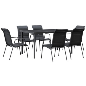 vidaXL, vidaXL 7-tlg. Garten-Essgruppe Schwarz Stahl und Textilene