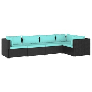 vidaXL, vidaXL 5-tlg. Garten-Lounge-Set mit Kissen Poly Rattan Schwarz, vidaXL 5-tlg. Garten-Lounge-Set mit Kissen Poly Rattan Schwarz
