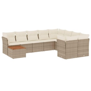 vidaXL, vidaXL 10-tlg. Garten-Sofagarnitur mit Kissen Beige Poly Rattan, vidaXL 10-tlg. Garten-Sofagarnitur mit Kissen Beige Poly Rattan