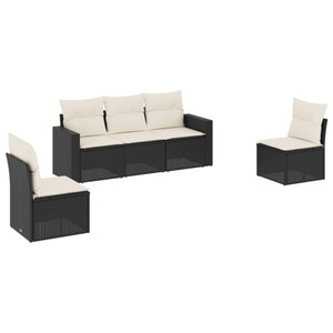 vidaXL, vidaXL 5-tlg. Garten-Sofagarnitur mit Kissen Schwarz Poly Rattan, vidaXL 5-tlg. Garten-Sofagarnitur mit Kissen Schwarz Poly Rattan