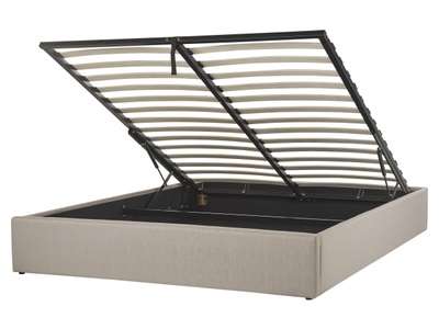 Beliani, Beliani Polsterbett Leinenoptik beige mit Bettkasten hochklappbar 160 x 200 cm DINAN, Beliani - Bett mit Lattenrost aus Polyester Klassisch DINAN, 160X200CM, Perle