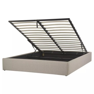 Beliani, Beliani Polsterbett Leinenoptik beige mit Bettkasten hochklappbar 160 x 200 cm DINAN, Beliani - Bett mit Lattenrost aus Polyester Klassisch DINAN, 160X200CM, Perle