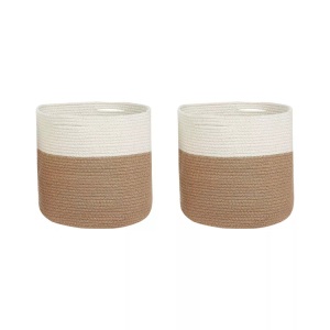 Beliani, Beliani Textilkorb Baumwolle weiss / beige 34 cm 2er Set ARDESEN Korb, Beliani - Aufbewahrungskorb 2er Set aus Baumwolle Boho ARDESEN, One Size, Perle