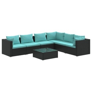 vidaXL, vidaXL 7-tlg. Garten-Lounge-Set mit Kissen Poly Rattan Schwarz, 