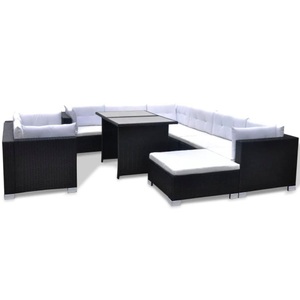 Diverse Hardware, 10-tlg. Garten-Lounge-Set mit Auflagen Poly Rattan Schwarz