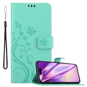 Apple, Hülle für iPhone 14 PRO MAX Blumen Design Magnetverschluss, Apple - Hülle für iPhone 14 PRO MAX Blumen Design Magnetverschluss, Türkisblau