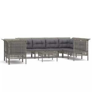 vidaXL, vidaXL 9-tlg. Garten-Lounge-Set mit Kissen Grau Poly Rattan