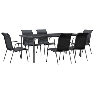 vidaXL, vidaXL 7-tlg. Garten-Essgruppe Schwarz Stahl und Textilene