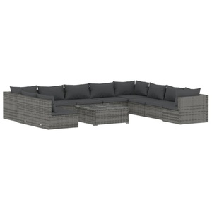 vidaXL, vidaXL 11-tlg. Garten-Lounge-Set mit Kissen Grau Poly Rattan, 