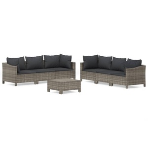 vidaXL, vidaXL 7-tlg. Garten-Lounge-Set mit Kissen Grau Poly Rattan