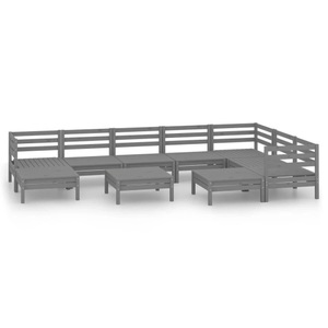 vidaXL, vidaXL 10-tlg. Garten-Lounge-Set Massivholz Kiefer Grau, vidaXL 10-tlg. Garten-Lounge-Set Massivholz Kiefer Grau