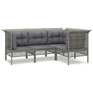 vidaXL, vidaXL 4-tlg. Garten-Lounge-Set mit Kissen Grau Poly Rattan