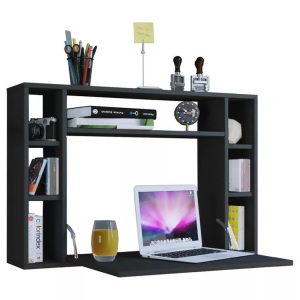 VCM, Holz Hänge Klapp Schreibtisch Wandschreibtisch Computertisch Schublade Wandila Holz Hänge Klapp Schreibtisch Wandschreibtisch Computertisch Schublade Wandila, VCM - Computertisch hängend | Klapptisch Wandschreibtisch Maße ca. H. 60 x B. 90 T. 20 cm Schreibtisch Wandila, One Size, Schwarz