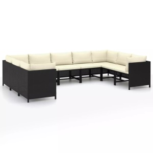 vidaXL, vidaXL 9-tlg. Garten-Lounge-Set mit Kissen Poly Rattan Schwarz, vidaXL 9-tlg. Garten-Lounge-Set mit Kissen Poly Rattan Schwarz