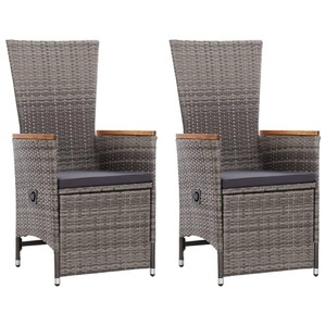 vidaXL, vidaXL Garten-Liegestühle 2 Stk. mit Auflagen Poly Rattan Grau