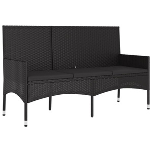 vidaXL, vidaXL Gartenbank 3-Sitzer mit Kissen Schwarz Poly Rattan