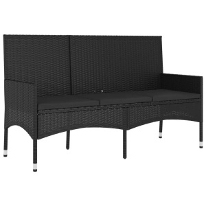 vidaXL, vidaXL Gartenbank 3-Sitzer mit Kissen Schwarz Poly Rattan, vidaXL Gartenbank 3-Sitzer mit Kissen Schwarz Poly Rattan