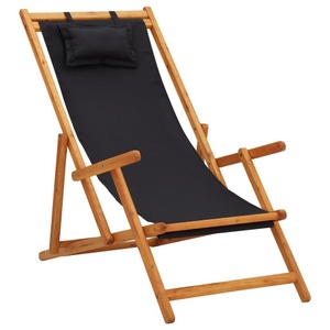 vidaXL, vidaXL Klappbarer Strandstuhl Eukalyptus Massivholz und Stoff Schwarz, vidaXL Strandstuhl Klappbar Massivholz Eukalyptus und Stoff Schwarz