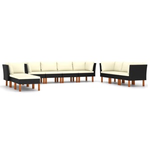 vidaXL, vidaXL 10-tlg. Garten-Lounge-Set mit Kissen Poly Rattan Schwarz