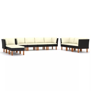 vidaXL, vidaXL 10-tlg. Garten-Lounge-Set mit Kissen Poly Rattan Schwarz