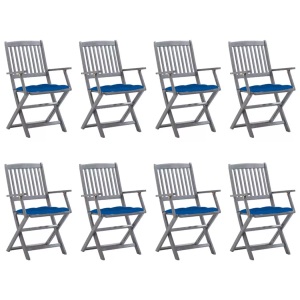 vidaXL, vidaXL Klappbare Gartenstühle 8 Stk. mit Kissen Massivholz Akazie, vidaXL Klappbare Gartenstühle 8 Stk. mit Kissen Massivholz Akazie