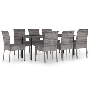 vidaXL, vidaXL 9-tlg. Garten-Essgruppe Poly Rattan Grau, vidaXL 9-tlg. Garten-Essgruppe Poly Rattan Grau