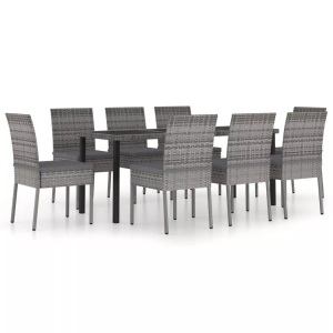 vidaXL, vidaXL 9-tlg. Garten-Essgruppe Poly Rattan Grau, vidaXL 9-tlg. Garten-Essgruppe Poly Rattan Grau