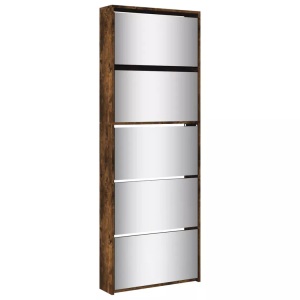 vidaXL, vidaXL Schuhschrank mit Spiegel 5 Fächer Räuchereiche 63x17x169,5 cm, vidaXL Schuhschrank mit Spiegel 5 Fächer Räuchereiche 63x17x169,5 cm