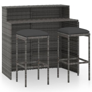 vidaXL, vidaXL 3-tlg. Gartenbar-Set mit Kissen Grau