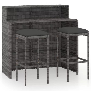 vidaXL, vidaXL 3-tlg. Gartenbar-Set mit Kissen Grau