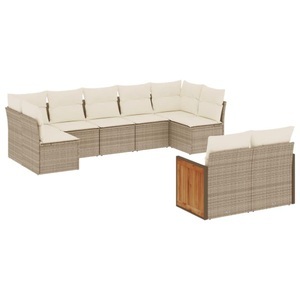 vidaXL, vidaXL 9-tlg. Garten-Sofagarnitur mit Kissen Beige Poly Rattan, 