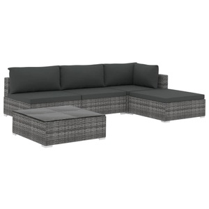 Diverse Hardware, 5-tlg. Garten-Lounge-Set mit Auflagen Poly Rattan Grau