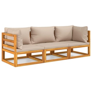 vidaXL, vidaXL 3-tlg. Garten-Lounge-Set mit Taupe Kissen Massivholz