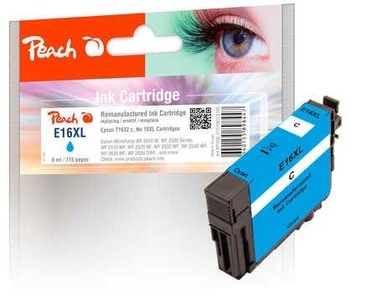 Peach, Peach Tintenpatrone cyan kompatibel zu Epson T1632, T163, Peach E16 XLc Druckerpatrone XL cy ersetzt Epson No. 16XL c, C13T16324010 für z.B. Epson WorkForce WF -2010 W, Epson WorkForce WF -2500