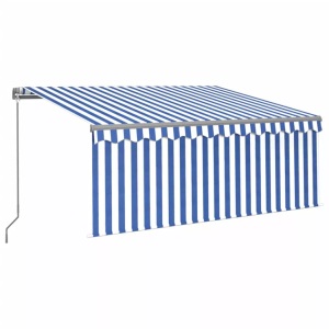 vidaXL, vidaXL Gelenkarmmarkise Einziehbar mit Volant & LED 3x2,5m Blau & Weiß, vidaXL Markise Manuell Einziehbar mit Rollo LED 3x2,5 m Blau & Weiß