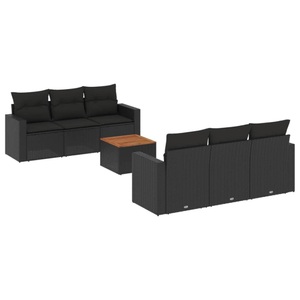 vidaXL, vidaXL 7-tlg. Garten-Sofagarnitur mit Kissen Schwarz Poly Rattan, vidaXL 7-tlg. Garten-Sofagarnitur mit Kissen Schwarz Poly Rattan