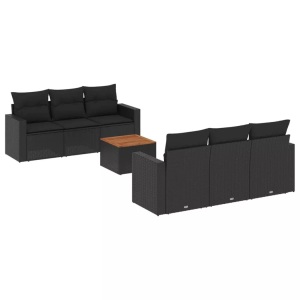 vidaXL, vidaXL 7-tlg. Garten-Sofagarnitur mit Kissen Schwarz Poly Rattan, vidaXL 7-tlg. Garten-Sofagarnitur mit Kissen Schwarz Poly Rattan